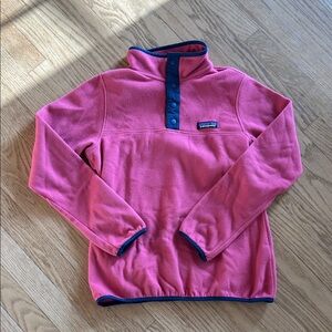 Patagonia Pink Fleece Snap Pullover with Navy Trim XS